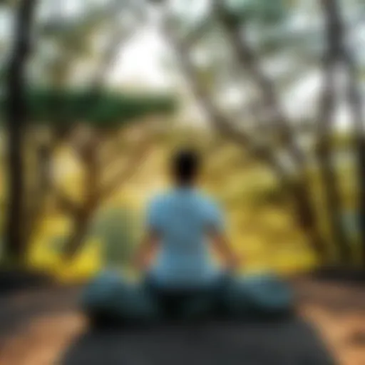 A person sits cross-legged on a rock, surrounded by trees and nature, meditating quietly to embrace solitude for personal growth.