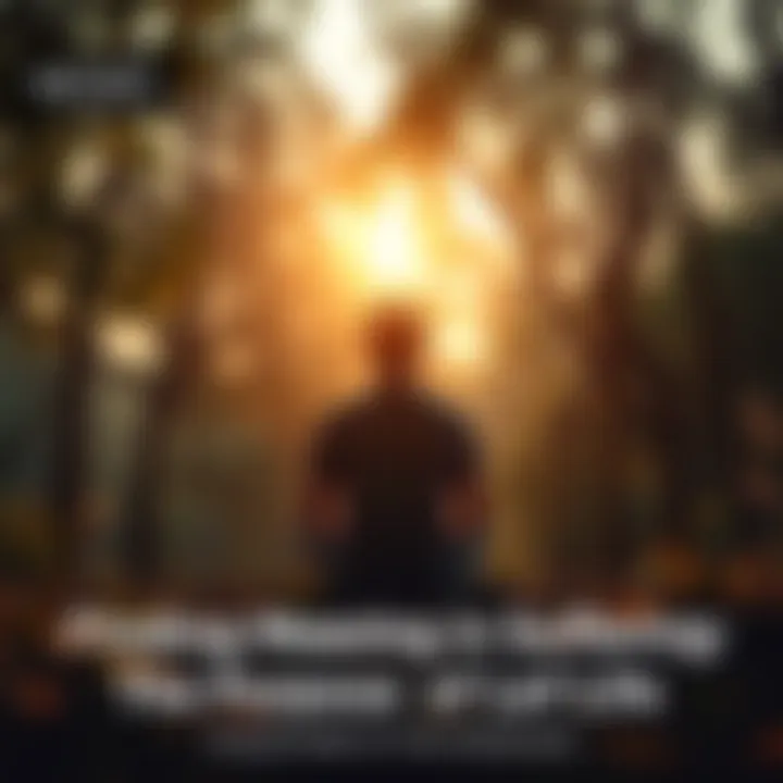 A person sitting cross-legged in a peaceful natural setting, surrounded by trees and plants, reflecting on life.