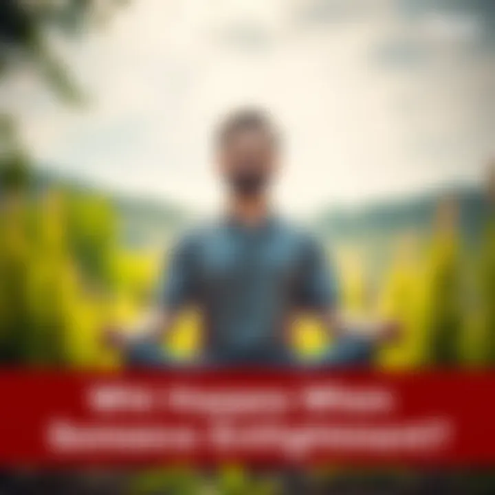 Person meditating outdoors A person sitting cross-legged in a serene outdoor setting, with a calm expression, symbolizing enlightenment and inner peace.