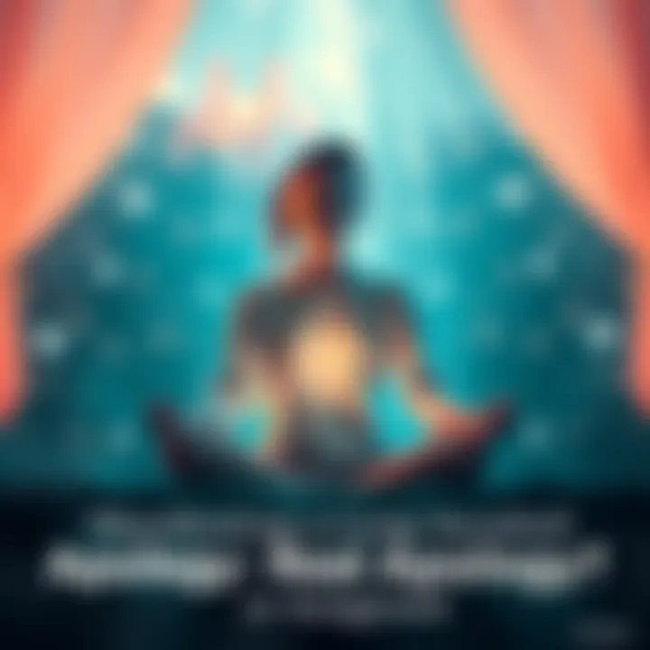 Individual sitting cross-legged, eyes closed, surrounded by calming visuals, symbolizing hope for an apology