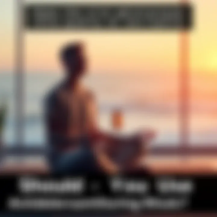 Individual sitting cross-legged in a serene space, holding a prescription bottle in one hand while meditating, reflecting on mental health and spirituality.