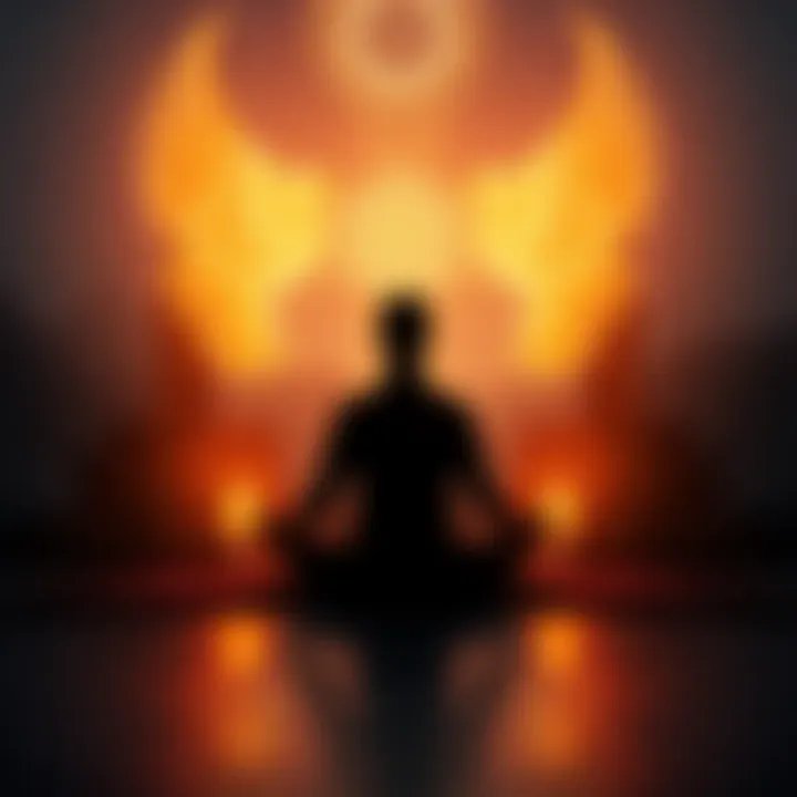 A person sitting cross-legged in a serene environment, surrounded by soft glowing light, symbolizing connection with spirit guides.
