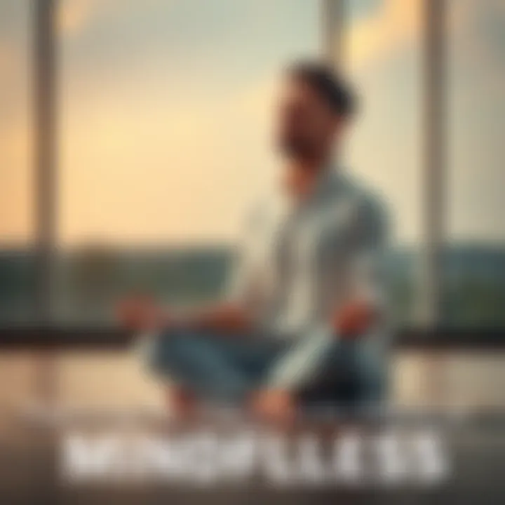 Individual sitting cross-legged with eyes closed, appearing concerned while meditating in a serene environment