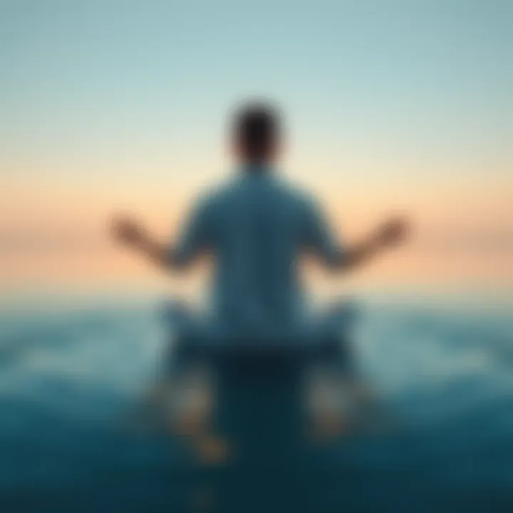 A person sitting cross-legged in a peaceful setting, surrounded by water, focusing on meditation to improve clarity and interpretation skills.