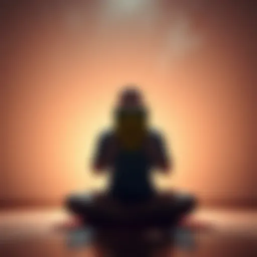 A person sitting cross-legged on the floor, meditating while holding 'The Mind Illuminated' book in their hands.