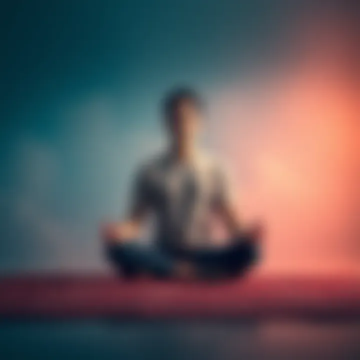 Individual sitting cross-legged in a peaceful setting, reciting mantras with a calm expression