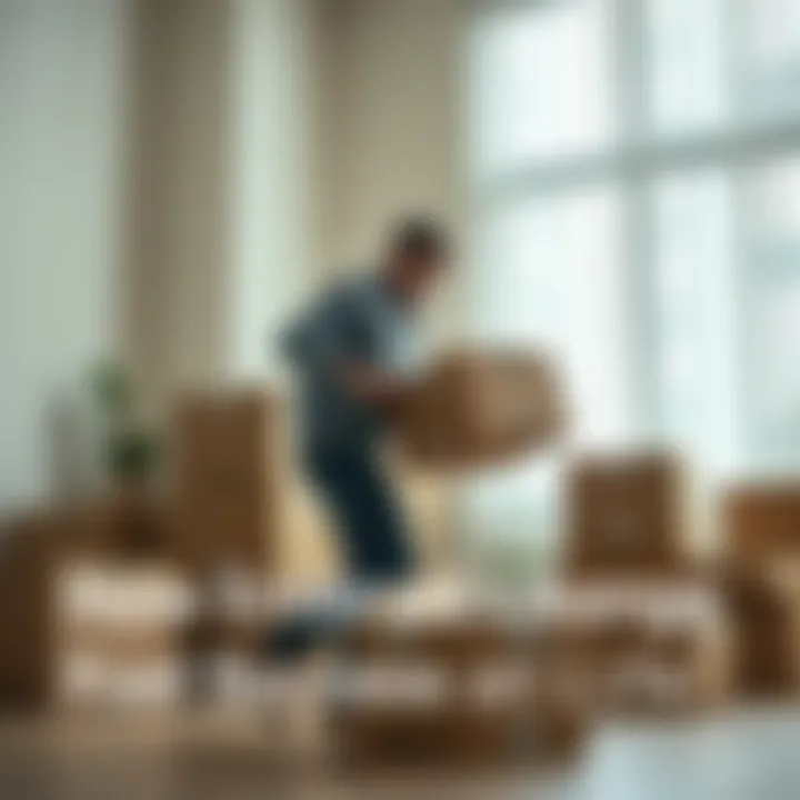A person packing boxes, preparing to move to a new location, symbolizing change and transition.