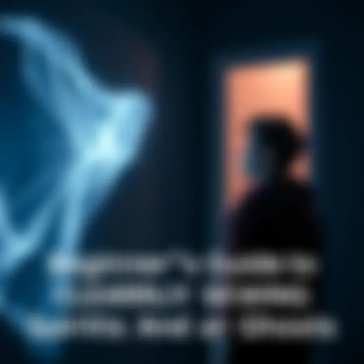 A person stands in a dimly lit room, looking intently at a translucent ghostly figure appearing in front of them, with a look of curiosity and surprise.