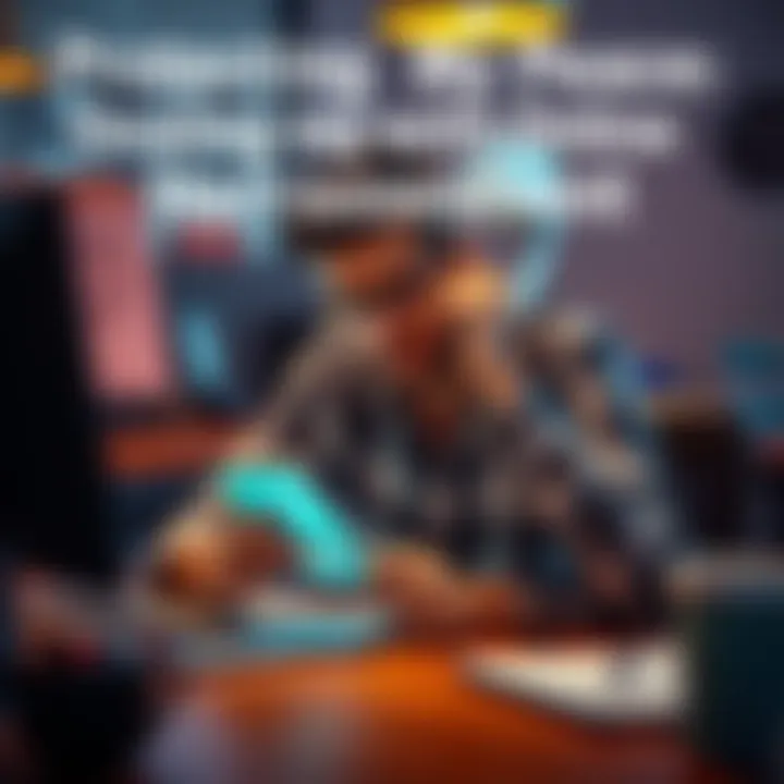 Person on phone looking worried Individual sitting at a desk holding a phone, looking stressed about online messages