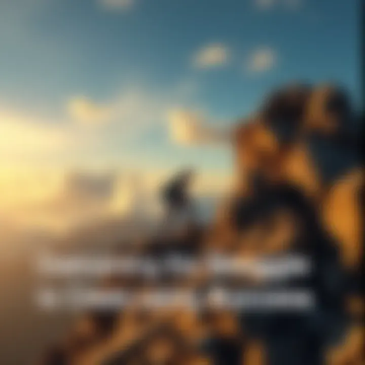 A person climbing a rocky mountain symbolizing the struggle to achieve success.