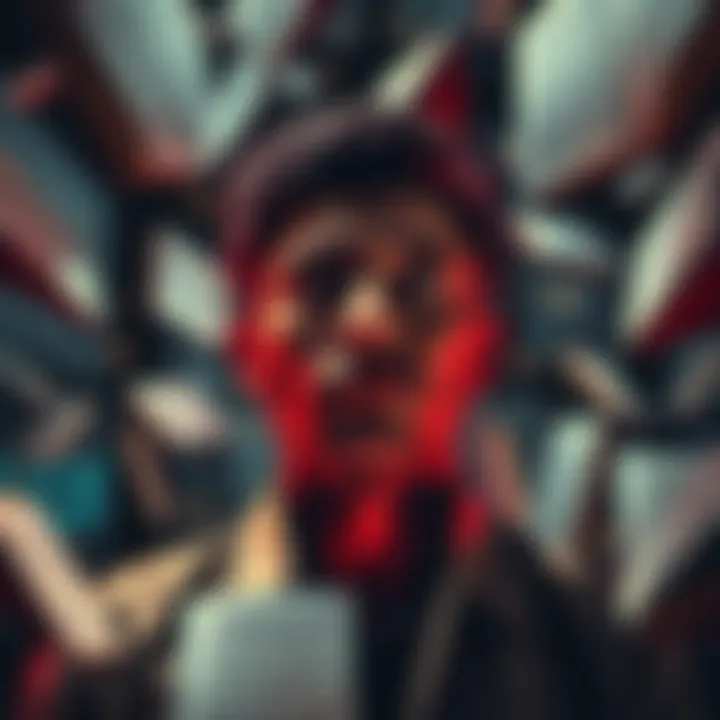 A person with a stressed expression surrounded by floating books and screens filled with data and news articles