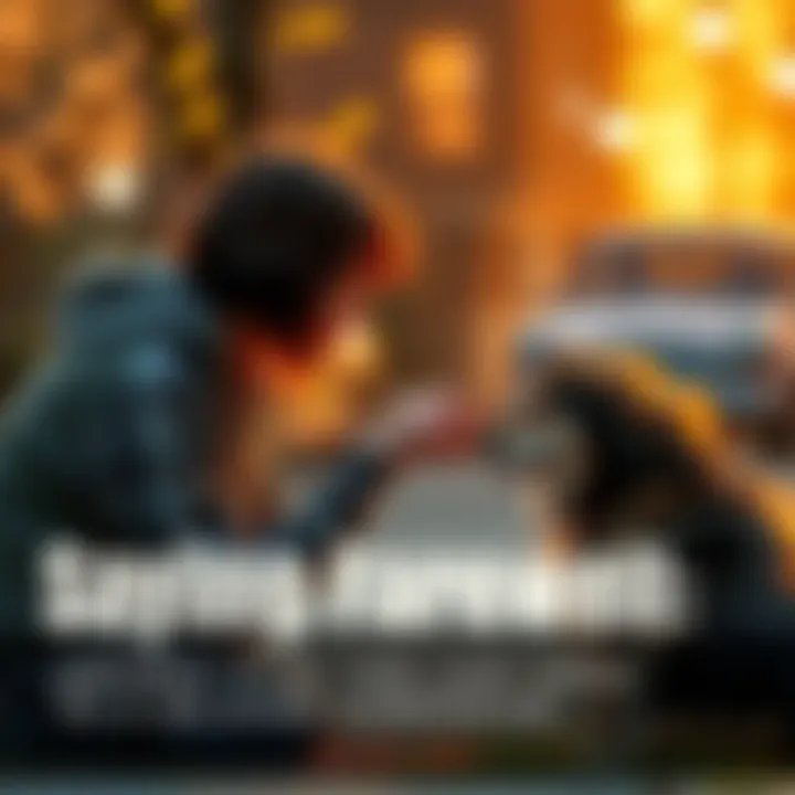 A person kneeling and petting a dog, both looking tenderly at each other in a moment of farewell