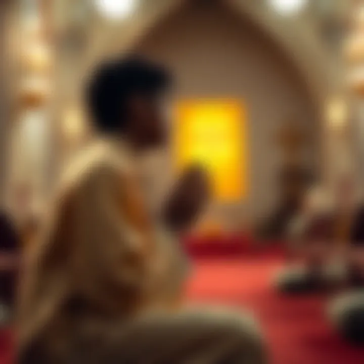A Catholic individual kneeling in prayer, looking thoughtful as they consider their unique abilities while surrounded by symbols of faith.
