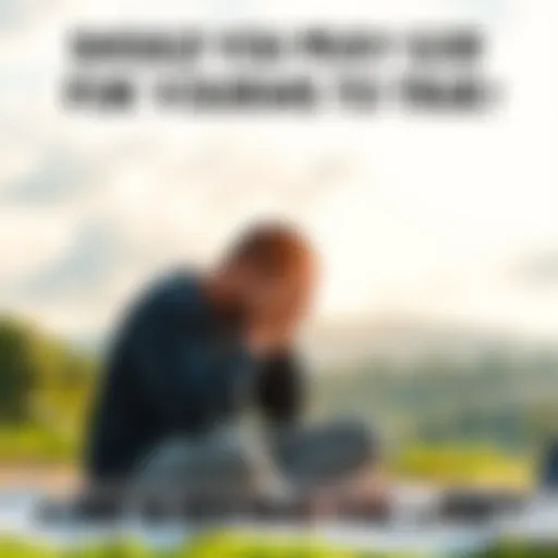 A person sits in a peaceful setting, hands clasped in prayer, reflecting on their dreams and hopes. The background shows a serene nature scene.