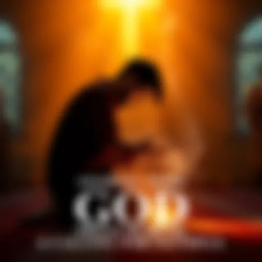 A person kneeling in prayer with a warm light illuminating around them, symbolizing a divine connection