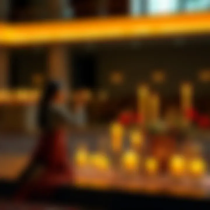 A person kneeling in prayer with candles and flowers on an altar, symbolizing personal offerings for help.