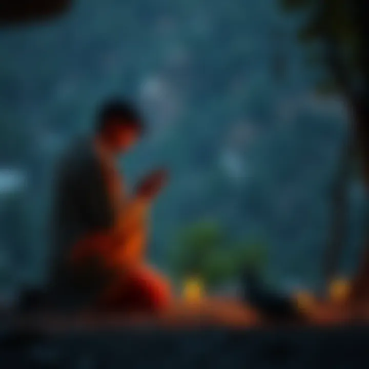 A person praying in a serene setting A Christian individual kneeling in a peaceful environment, surrounded by nature, with a sense of contemplation and devotion.