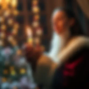 Individual lighting a candle and praying to Santa, expressing hope and seeking spiritual guidance.