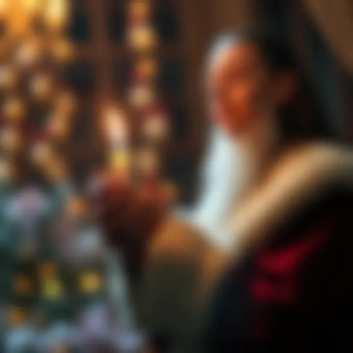 Individual lighting a candle and praying to Santa, expressing hope and seeking spiritual guidance.