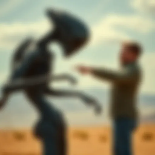 A person is striking a gray alien in a surprising encounter, showing defiance and courage against the extraterrestrial being.
