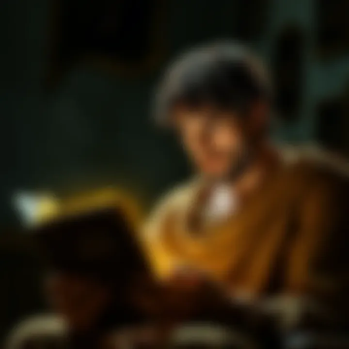 A person with Hellenistic features reading the Bible in a thoughtful setting
