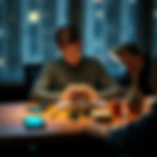 A person seated at a table, trying to focus on spiritual readings while a phone and other items create distractions around them.