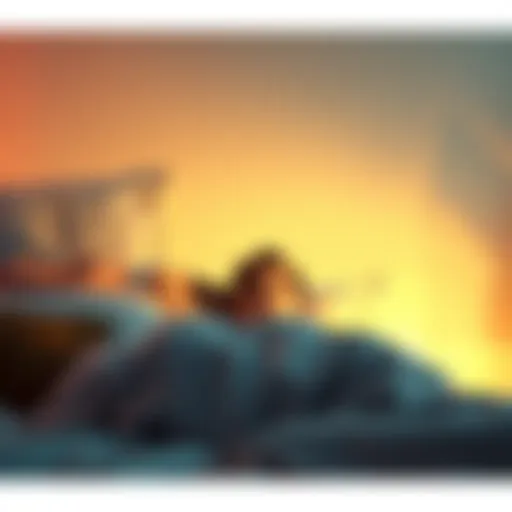 A person looks surprised while sitting up in bed, realizing they are in a dream, surrounded by a soft glow.