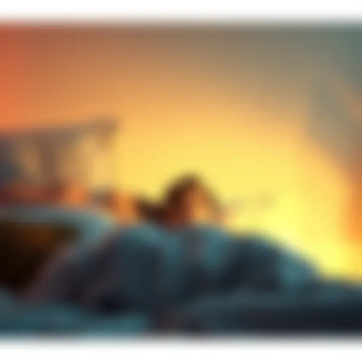 A person looks surprised while sitting up in bed, realizing they are in a dream, surrounded by a soft glow.