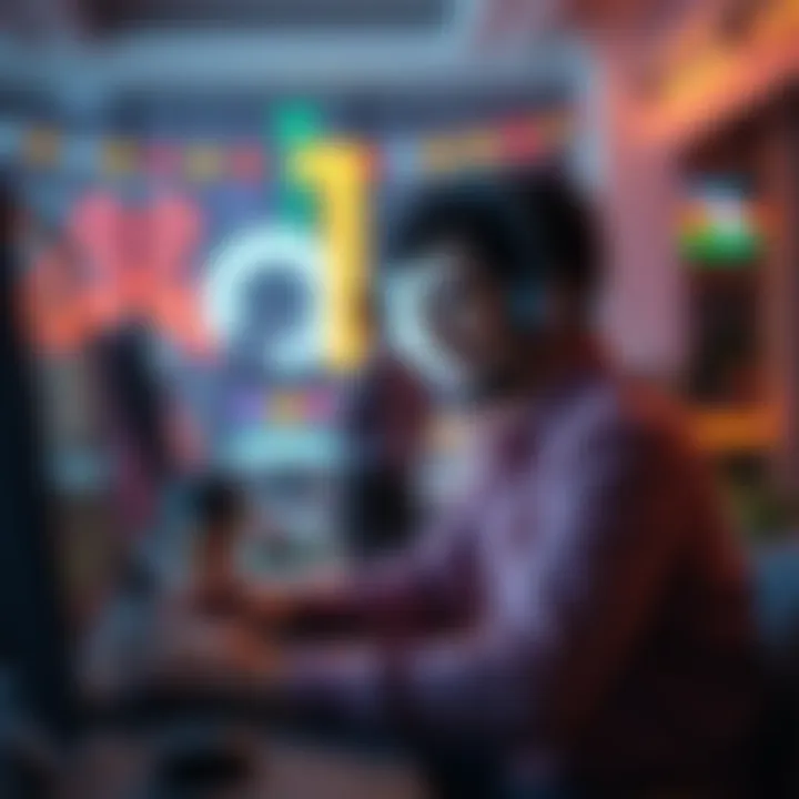 Individual happily engaging with a vibrant online community on their computer