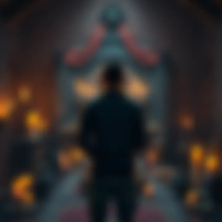 A person stands in front of an altar, surrounded by candles and spiritual items, reflecting on their spiritual journey.