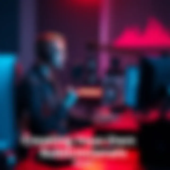 Individual sitting at a desk with headphones, recording audio for subliminal messages using a computer and software.