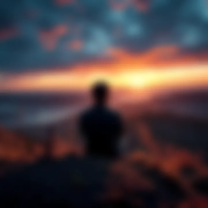 A person sitting quietly, lost in thought, surrounded by nature, symbolizing self-reflection.