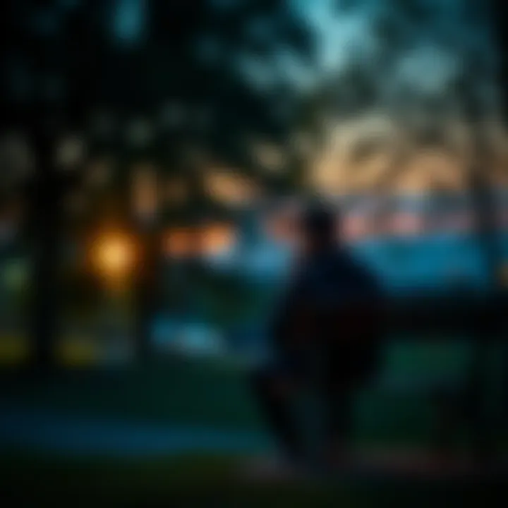 A person sitting alone on a park bench, looking thoughtful and contemplative after a breakup, with trees and a sunset in the background.