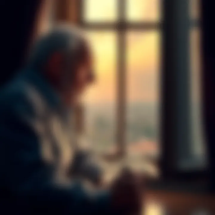 A thoughtful individual sitting by a window, contemplating the concept of age and life experiences, with a journal and pen nearby