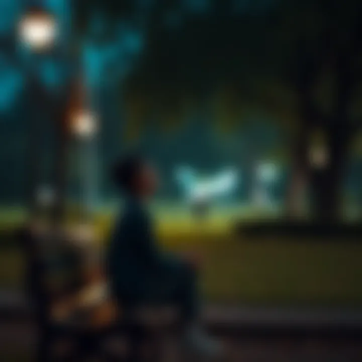 A person sitting on a bench in a park, looking contemplative as they gaze into the distance, representing a search for meaning amidst inner turmoil