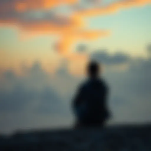 A person sitting alone in a serene environment, deep in thought, symbolizing reflection after an enlightening experience.