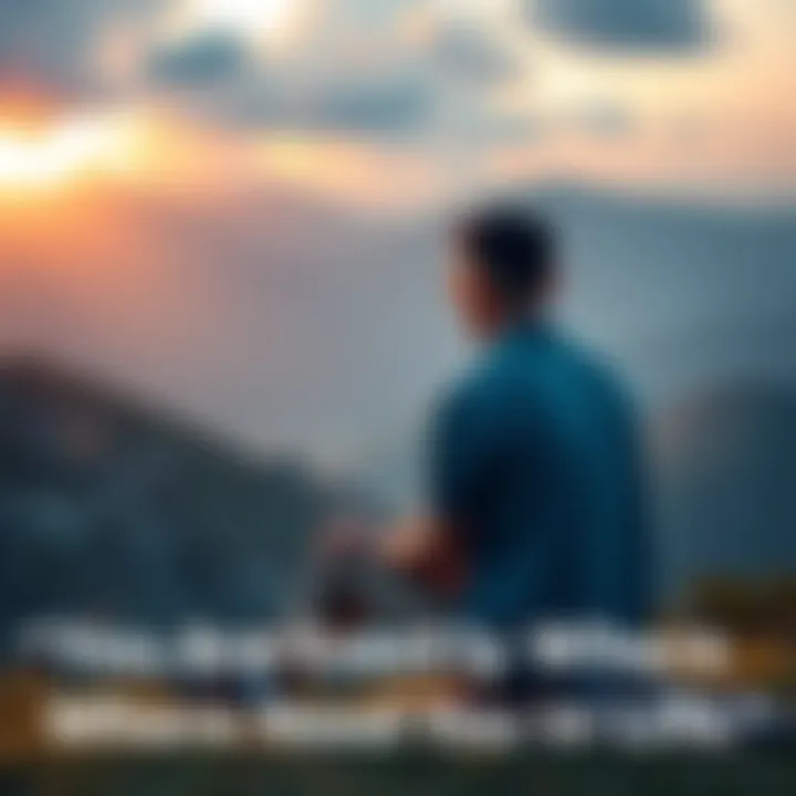 Person reflecting on their journey Individual sitting peacefully, appreciating their life journey while surrounded by nature