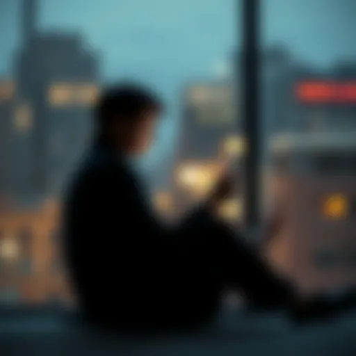 A person sitting alone, looking at their phone with a thoughtful expression, pondering a message from their ex after a year of silence.