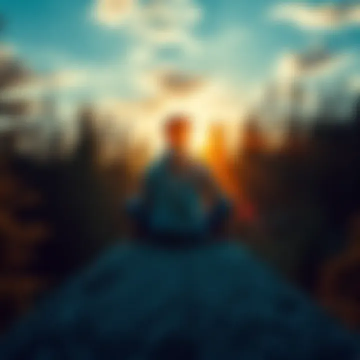 A person sitting on a rock in a peaceful forest, looking thoughtful, symbolizing introspection and growth during difficult times.