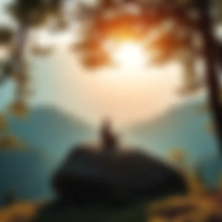 A person sitting on a rock in a peaceful forest, contemplating life and spirituality