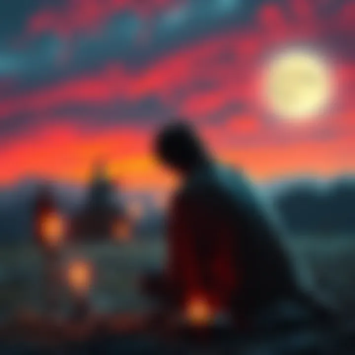 A person sitting in a serene setting, contemplating the blend of Christian and Hellenistic beliefs, with symbols of both faiths nearby.