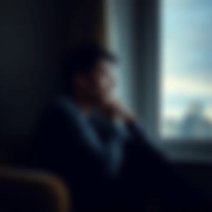 Person reflecting on a breakup A person sitting alone with a thoughtful expression, looking out a window as they contemplate their past relationship feelings