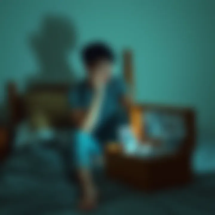 A person sitting on a bed, looking thoughtful while staring at a memory box with photos of an ex situationship.