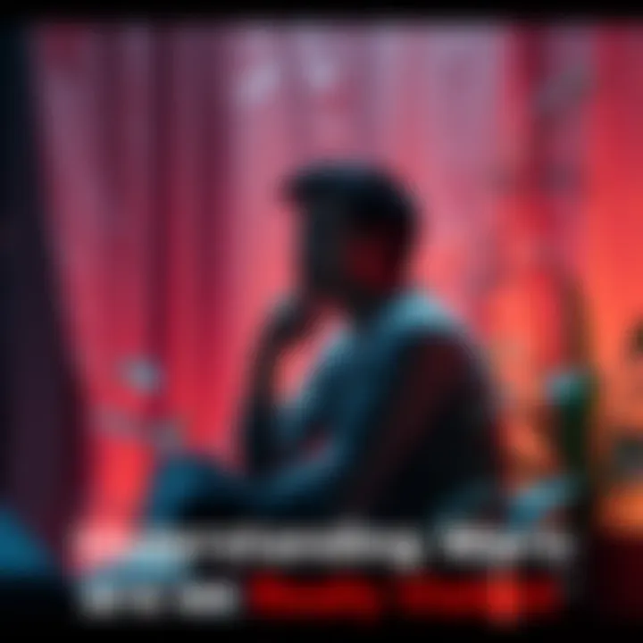 A person sitting in a calm environment, thinking deeply about their feelings, surrounded by soft lighting and plants, symbolizing introspection and inner conflict.