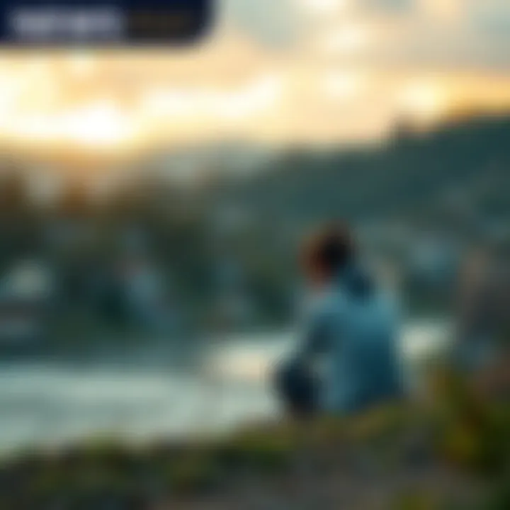 Person Reflecting on Emotions A person sitting in a calm setting, looking thoughtfully at the ground, surrounded by nature, symbolizing emotional reflection and growth.