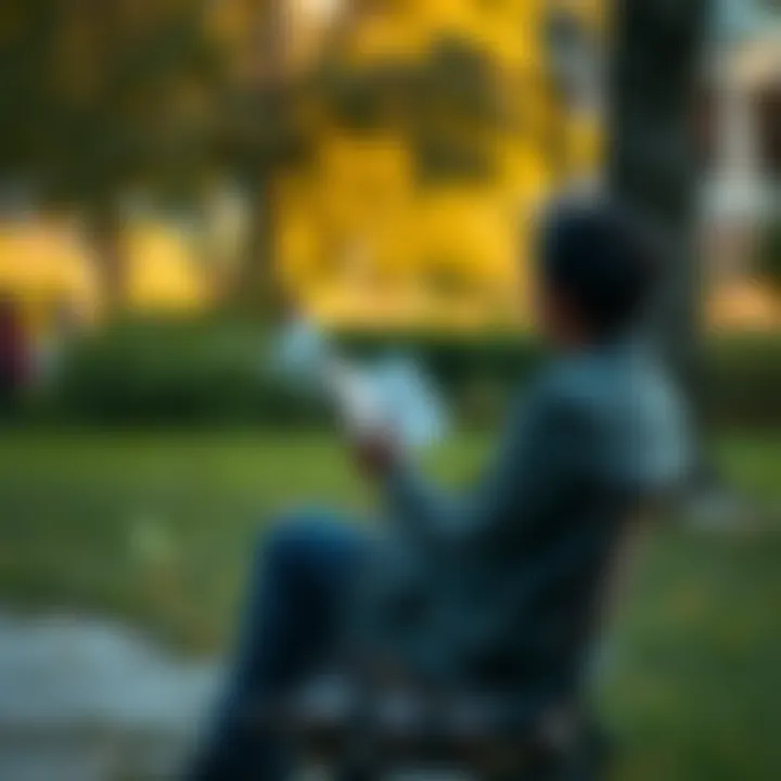 Person Reflecting on Faith A person sits on a park bench, looking contemplative while holding a book on spirituality, surrounded by nature.