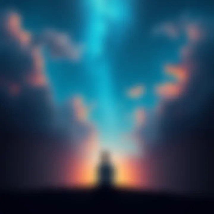 Individual sitting alone in contemplation, looking towards the sky, symbolizing the search for strength and faith within oneself.