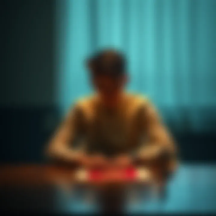Person Reflecting on Faith and Brotherhood Individual sitting at a table with a Catholic symbol and lodge emblem, contemplating their choices about faith and community involvement