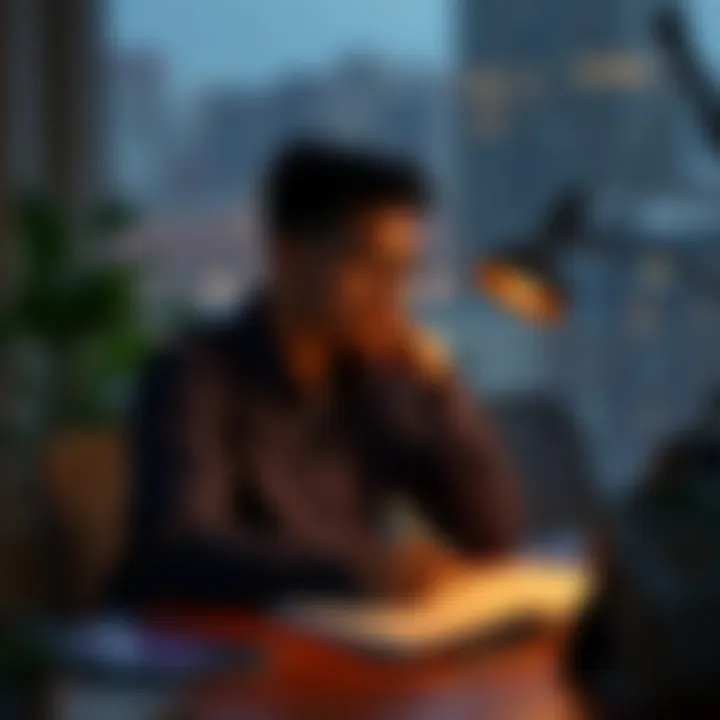 A thoughtful person sitting at a desk, journaling about their life experiences and personal insights.
