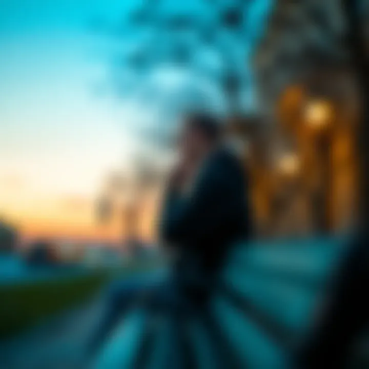 Person Reflecting on Identity A person sits on a park bench, looking thoughtfully into the distance, symbolizing the journey of self-discovery.
